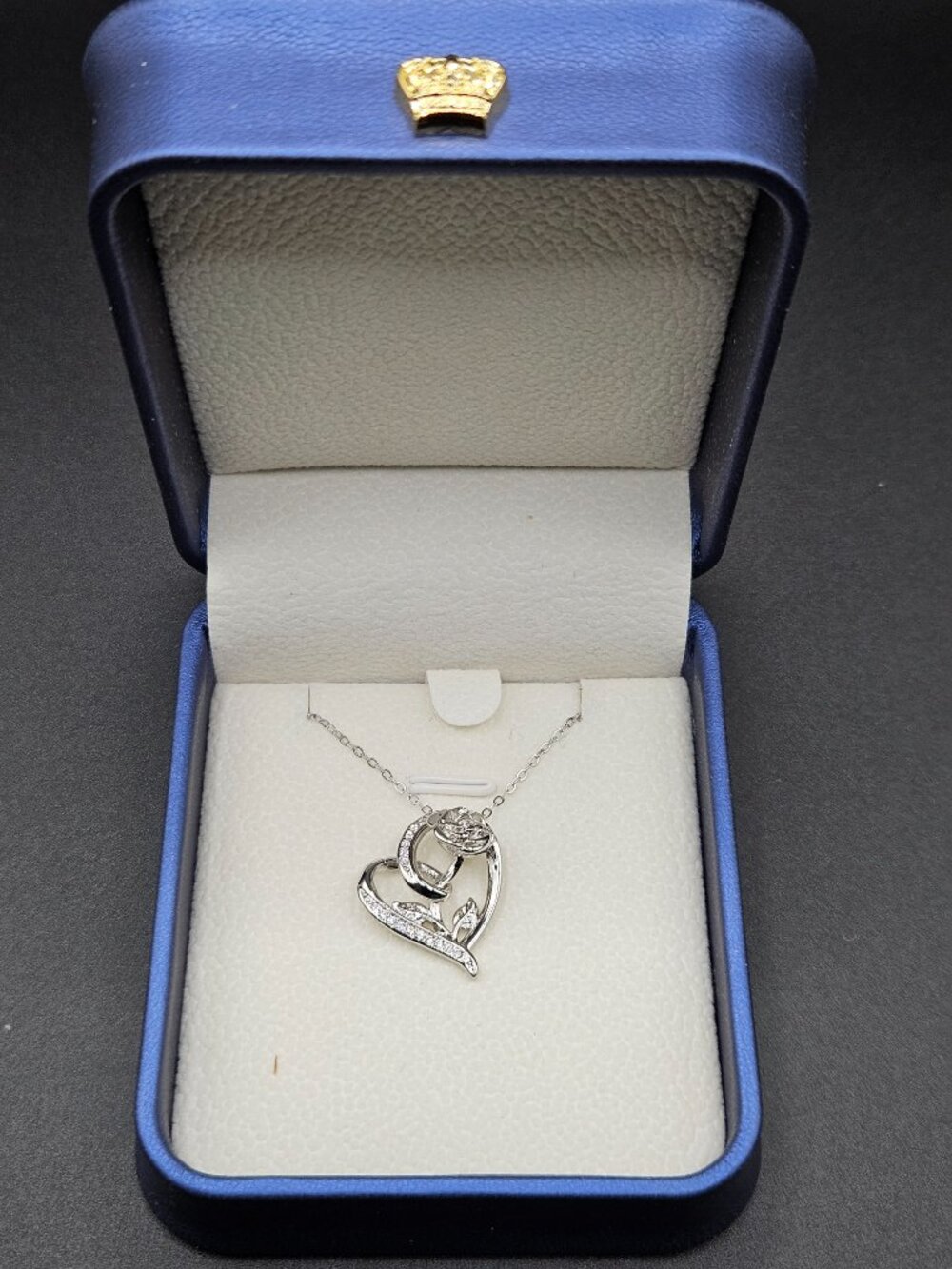 NWT Blue Topaz Moissanite Heart Necklace S925 20" Adj